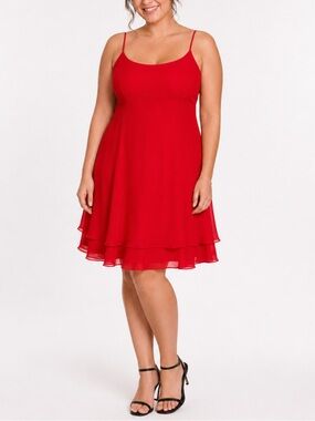 Vintage Y2K 90s Cherry Red Empire Waist Spaghetti Strap Tiered Party Dress | XL